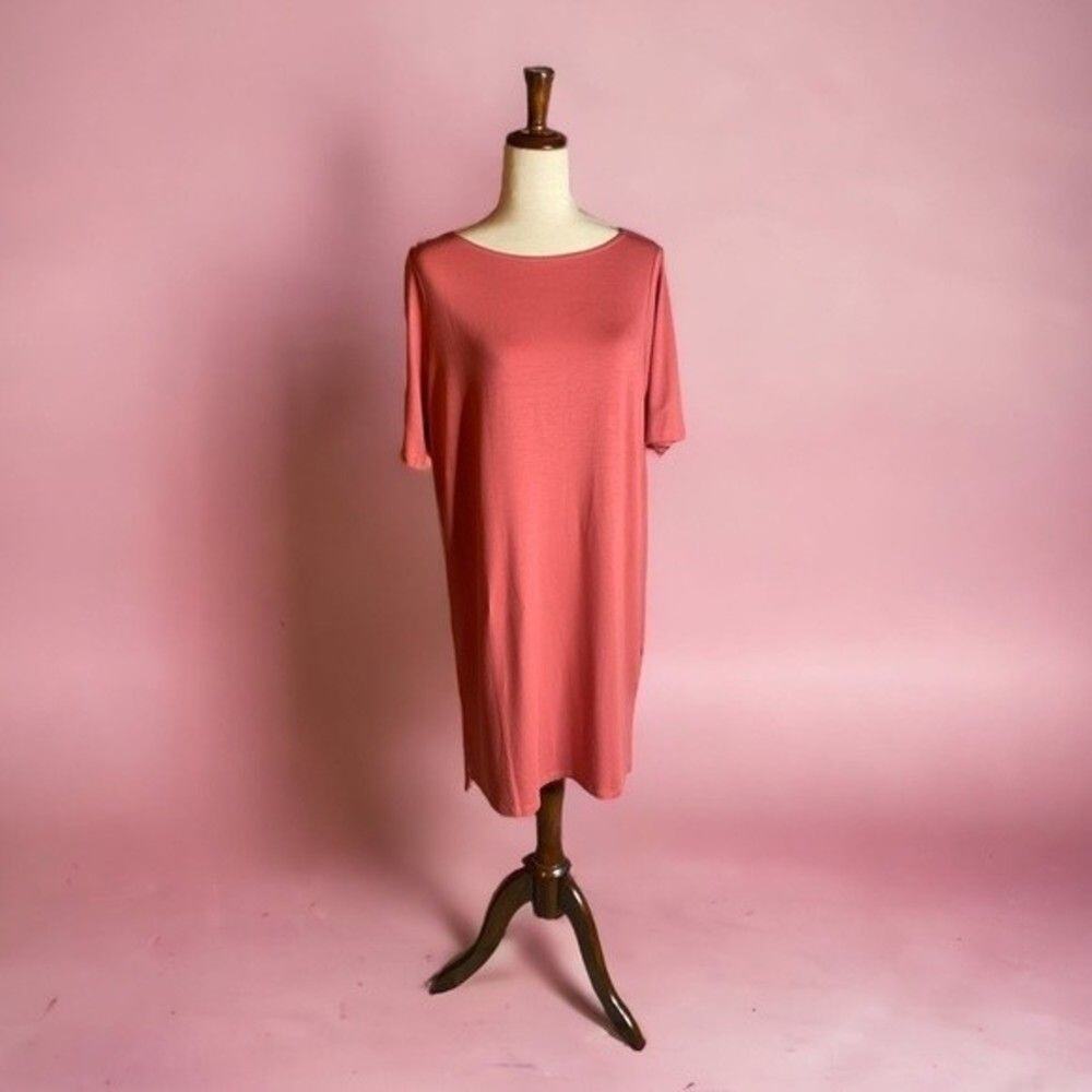 Eileen Fisher Chutney Fine Tencel Stretch Jersey Ballet Neck‎ Dress Short Sleeve